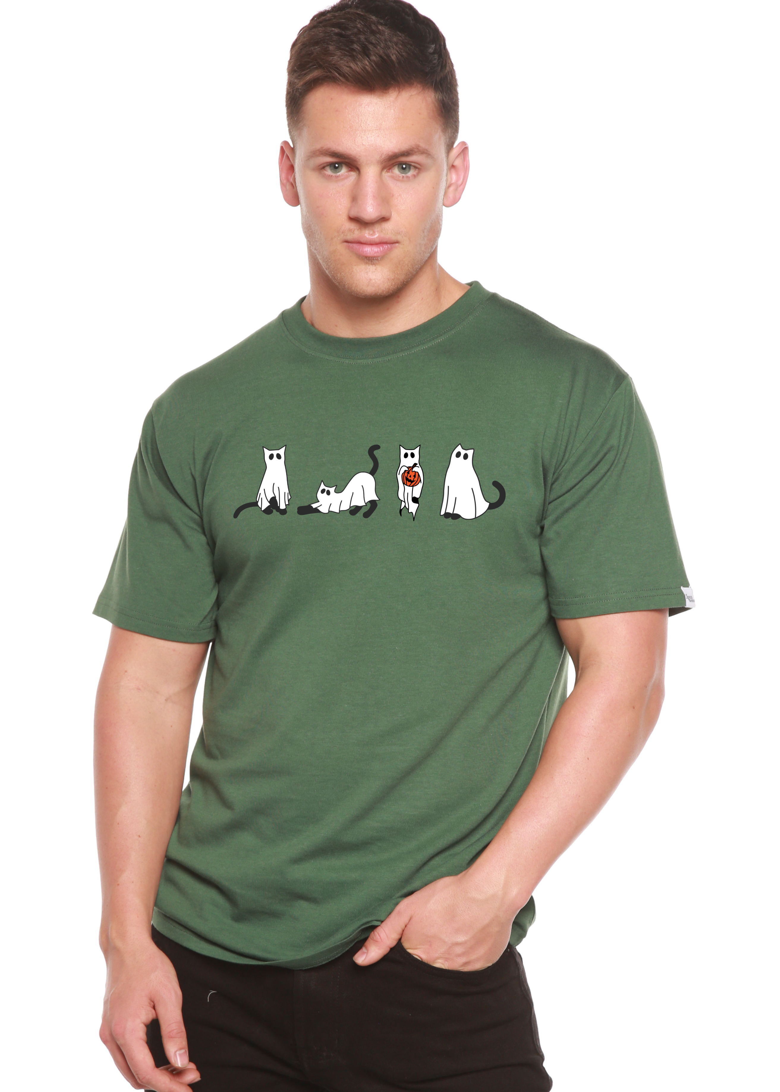 Halloween Cats Men's Bamboo Viscose/Organic Cotton Short Sleeve Graphic T-Shirt