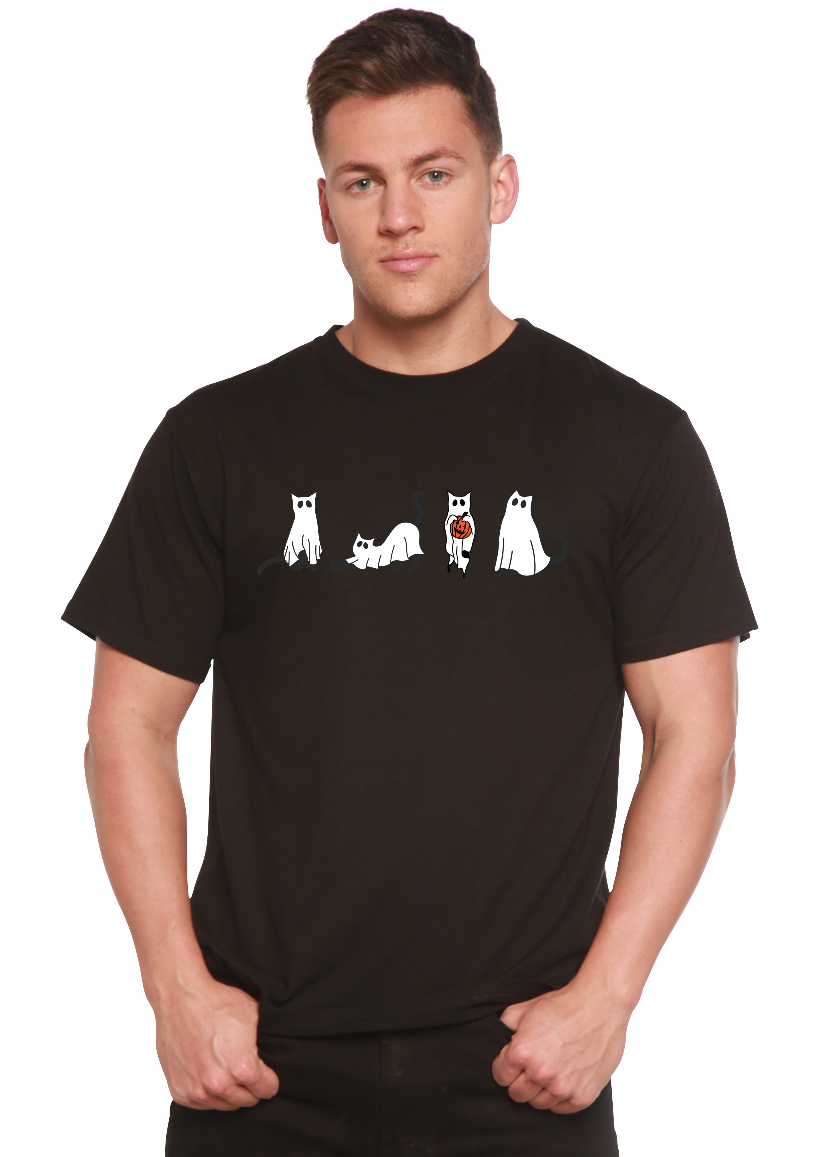 Halloween Cats Men's Bamboo Viscose/Organic Cotton Short Sleeve Graphic T-Shirt